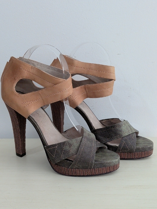 Elizabeth and James Shoes - Elizabeth And James Camel And Green Leather Stiletto Sandals Size 8.5